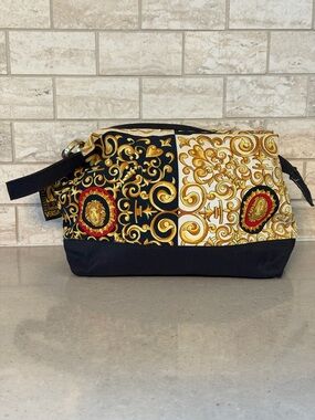 Versace Black and Gold Printed Cosmetic Pouch
